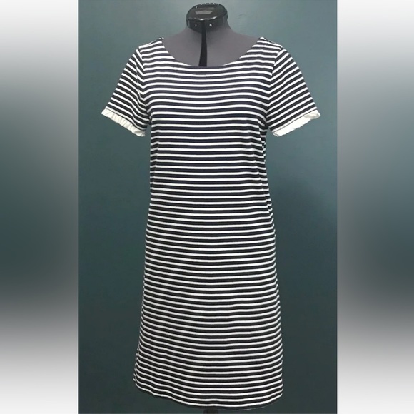 J CREW 100% Cotton Striped Ruffle Navy Blue Sundress Casual Dress S Small 4 6 - Picture 3 of 12